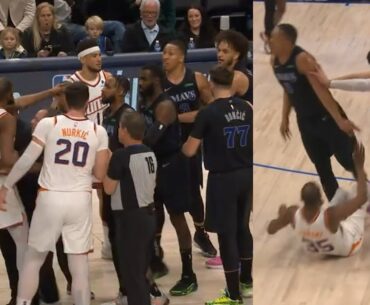 Grant Williams stands over Kevin Durant so Nurkic pushes him and it gets so heated 😳