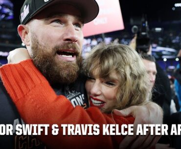 Travis Kelce & Taylor Swift celebrate on field after Chiefs win AFC title ❤️ | NFL on ESPN