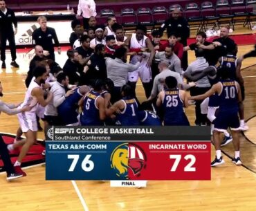 Brawl breaks out after handshake line altercation in Texas A&M Commerce vs. Incarnate Word