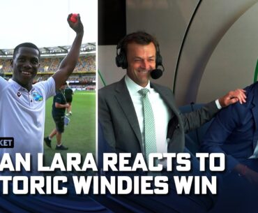 Brian Lara reacts to the West Indies' historic win over Australia at the Gabba |  Fox Cricket