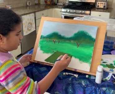 Bella recreated the artwork she did when she was 5 year’s old. A girl playing golf!