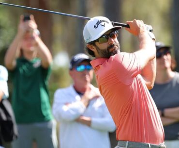 Adam Hadwin's frustration peaks as he throws his club away post failed shots on the 17th & 18th hole