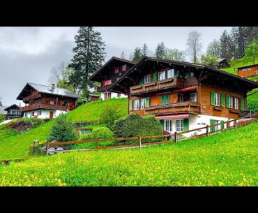 Beautiful Rain Walking Tour in Grindelwald 🌧️ Switzerland 4K 🇨🇭