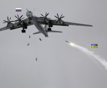 Scary moment! Ukrainian anti-air missiles shot down Russian Tu-95 bomber, The crew jumped deaths.