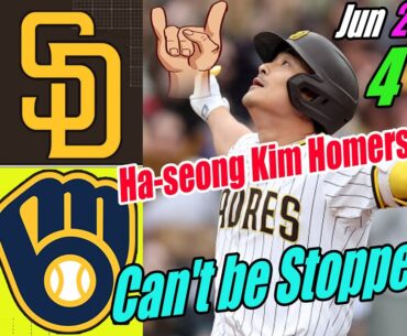Padres vs Brewers Full Game Highlights June 22, 2024 | Ha-seong Kim Home Run 10th Season 🚀