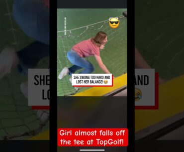 Girl almost falls off golf tee at #topgolf is hilarious! #golf #funnyvideos #trendingshorts