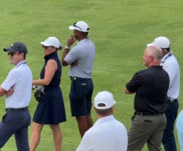 Charlie Woods plays in 2024 US Junior Amateur at Oakland Hills as dad Tiger Woods watches in gallery