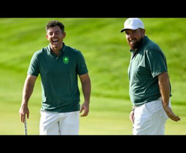 Rory McIlroy and Shane Lowry do a photoshoot with the Olympic rings at Le Golf National #gr1s2lf