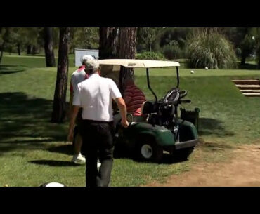 OUCH! Golf cart CRASHES into a tree!