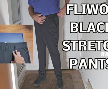 Fliwos Men's Black Stretch Dress Pants, Great for Work, Golf, Anything