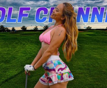 Claire He balances golf ball in her cleavage and tees in underwear as she teases sexiest