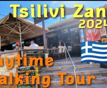 Tsilivi Zante, Zakynthos, Greece. Daytime walking tour of the village bars, shops & restaurants.