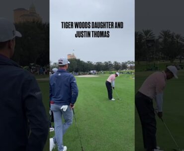 Tiger Woods' daughter and Justin Thomas watch him golf. #tigerwoods #samwoods #pgatour #golf