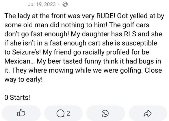 My favorite review on my local course FB page