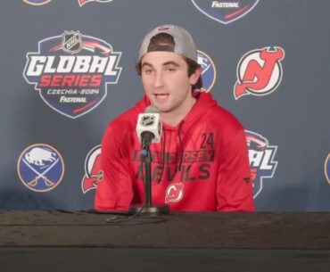 Devils post-game reaction after sweeping Global Series in Prague for teammate Palat