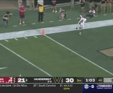 Alabama freshman receiver Ryan Williams with an unreal touchdown catch against Vanderbilt