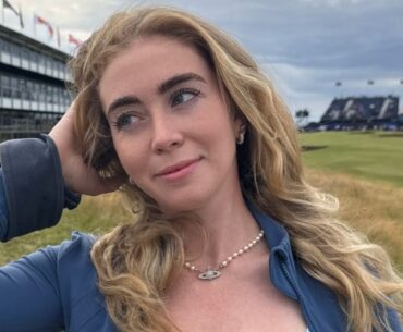 Bra-less Golf girl Grace Charis in 'wardrobe malfunction' as top comes undone at The Open