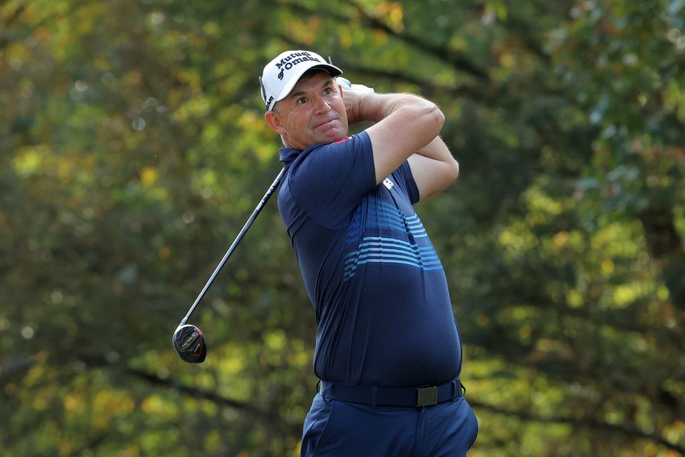 Pádraig Harrington hits a tee shot on the fourth hole during the third round of the Simmons Bank Championship 2024 at Pleasant Valley Country Club in Little Rock, Arkansas. Photo: Jonathan Bachman/Getty Images