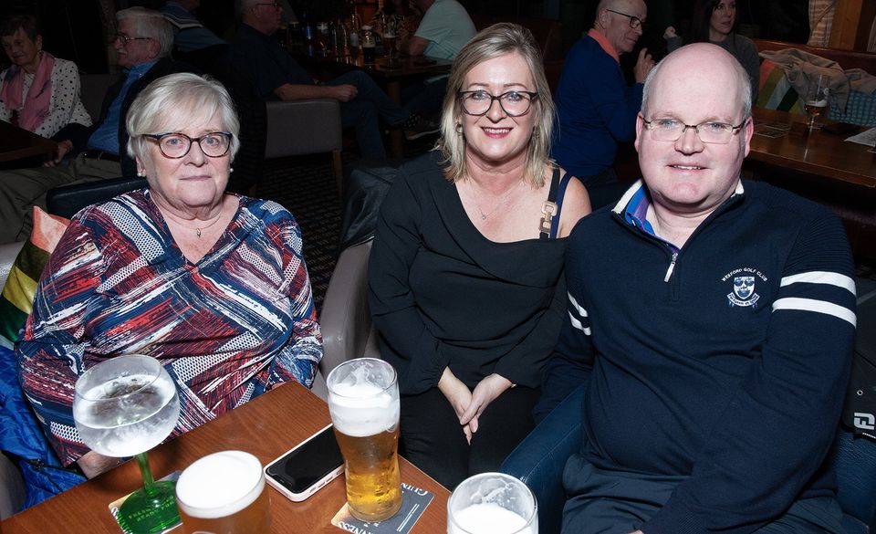 Kathleen Murphy, Tracy Rossiter and Liam Bower pictured at the Guinness Singing and Swinging Pubs in Wexford Golf Club on Thursday evening. Pic: Jim Campbell