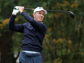 Mike Weir of Bright's Grove, Ont., hits a tee shot on the fourth hole during the second round of the Simmons Bank Championship at Pleasant Valley Country Club on Oct. 26, 2024, in Little Rock, Ark. (Jonathan Bachman/Getty Images)