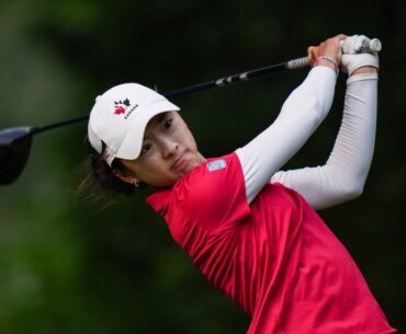 Amateur Yeji Kwon, of Port Coquitlam, B.C., hits her tee shot on the fourth hole during the second round at the LPGA CPKC Canadian Women's Open golf tournament, in Vancouver, on Friday, August 25, 2023. (THE CANADIAN PRESS/Darryl Dyck)